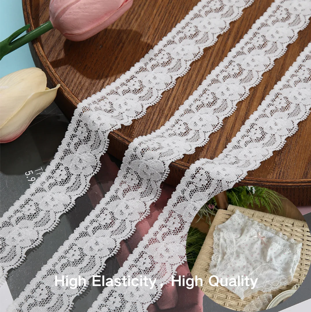 XHJ6002 Factory direct sale DIY clothing sewing accessories floral embroidered lace ribbon elastic lace for textile garment