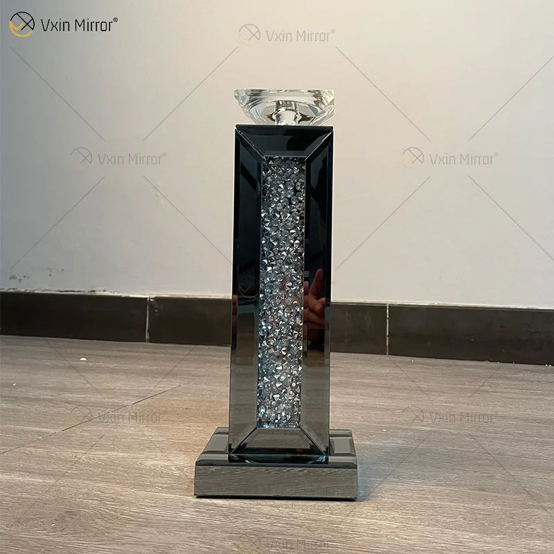 2022 WXCH-036  Crystal Mirrored Candle Holder mirror Classic European Gray Candle Holder Home Decoration for living room