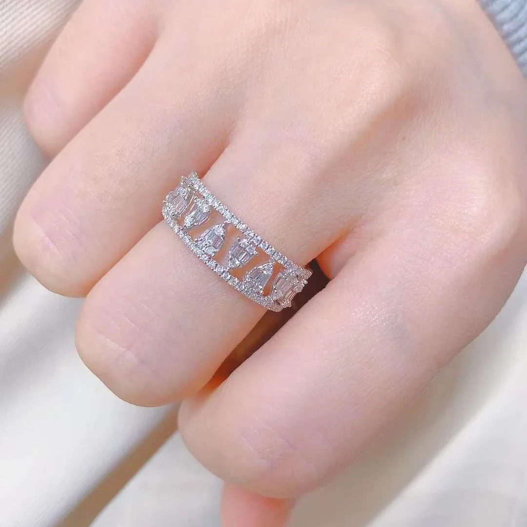 Xinfly Wide 0.42ct Tear Drop Diamond Eternity Wedding Band Right Hand Ring