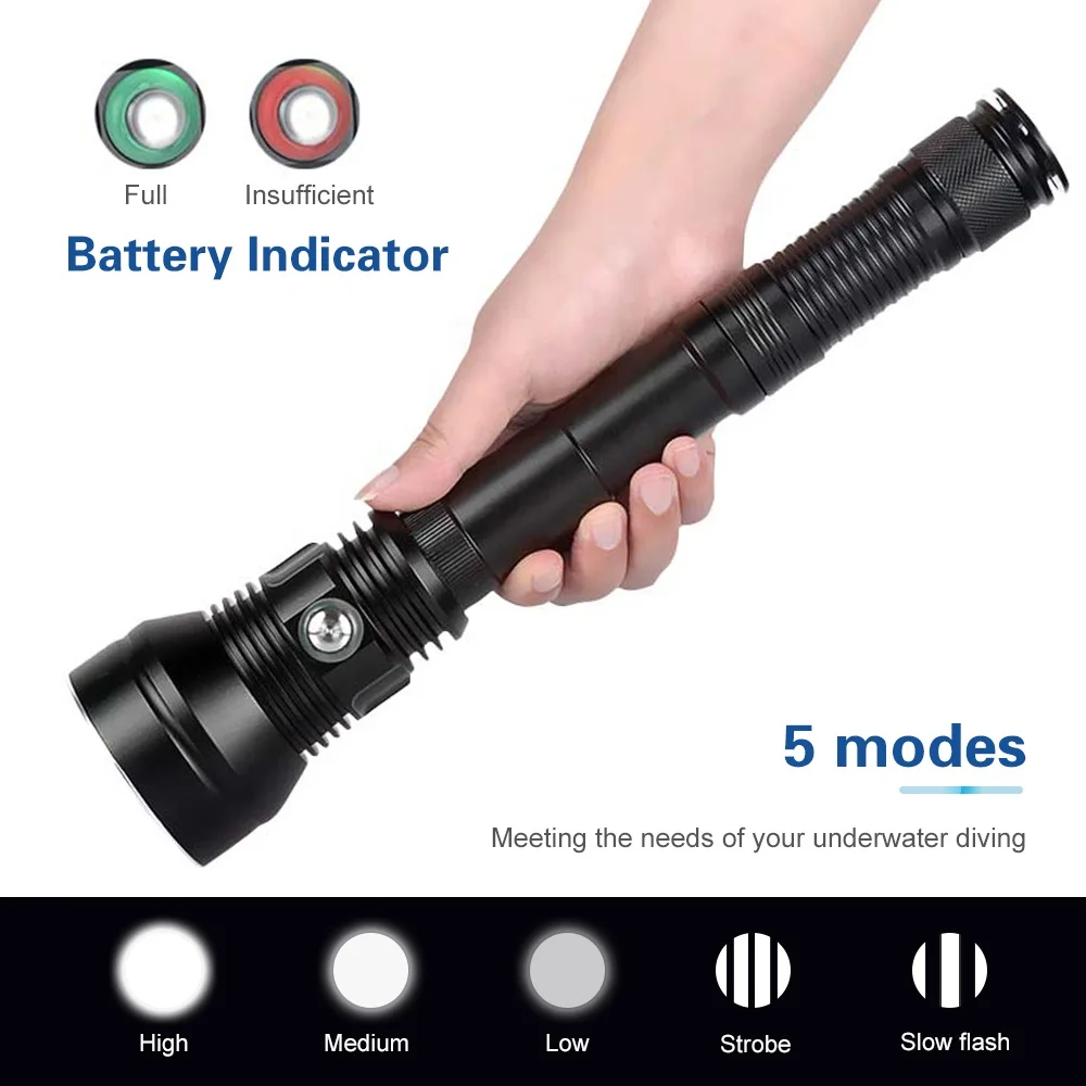 HXJ  Professional Diving Torch DP70 IP68 L2 8000LM Waterproof Flashlight Aluminum Submersible Flashlight Handheld LED Light