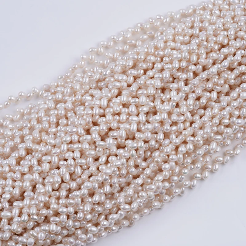 Top Drill Hole 5-6mm AA White Color Natural Loose Beads Real Fresh Water Rice Pearl Strand for jewelry making
