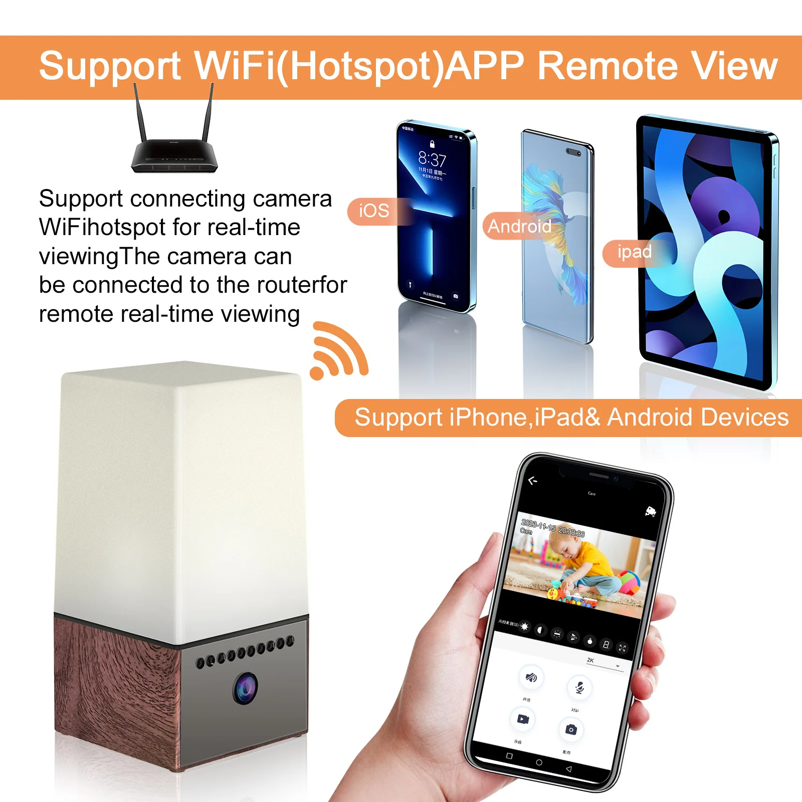 YAOJI Z20 Wifi desk clock lamp camera LED lamp RGB camera wireless LED desk lamp led night light camera