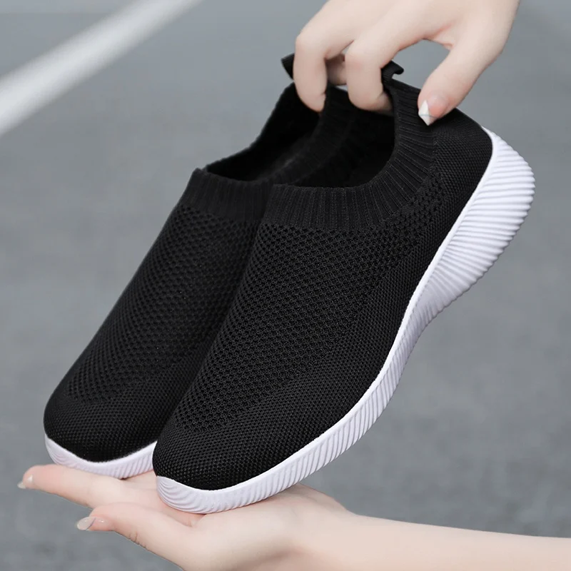 Women Vulcanized Shoes High Quality Women Sneakers Slip On Flats Shoes Women Loafers Plus Size 43 Walking Flat