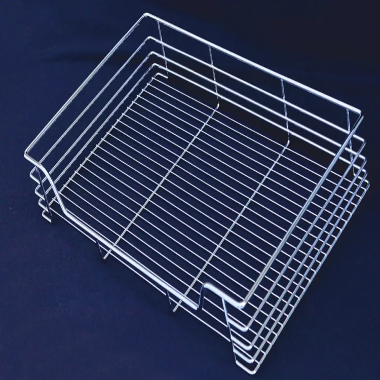 Retail iron chrome rack pull out organizer metal wire baskets kitchen storage