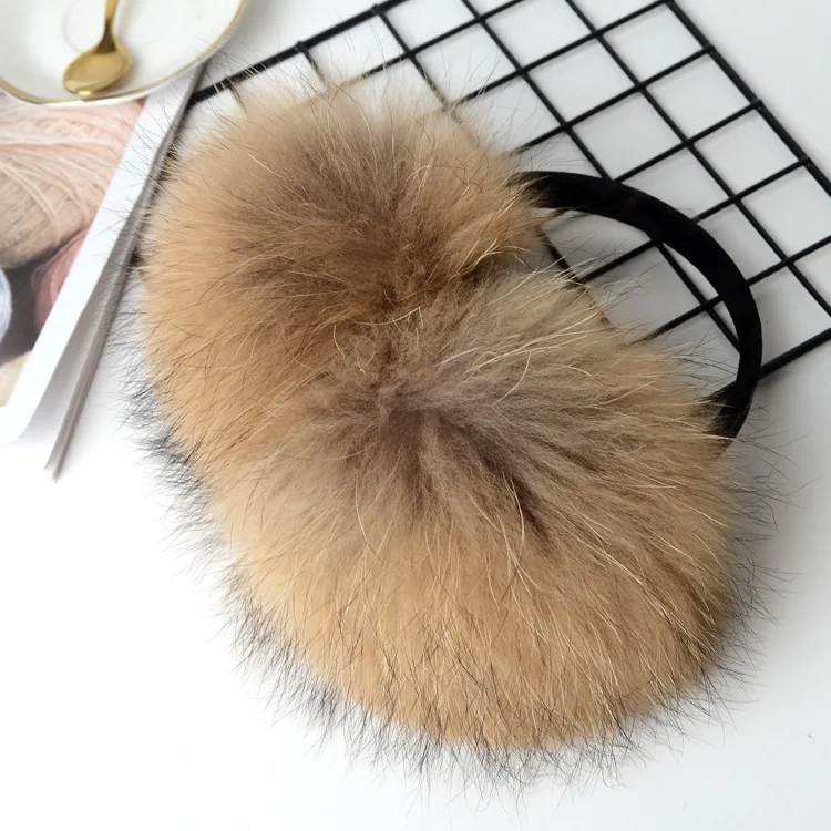 
High Quality winter warm Soft fluffy plush earmuff raccoon fur earmuffs with custom colour Raccoo n dog hair earmuff winter 