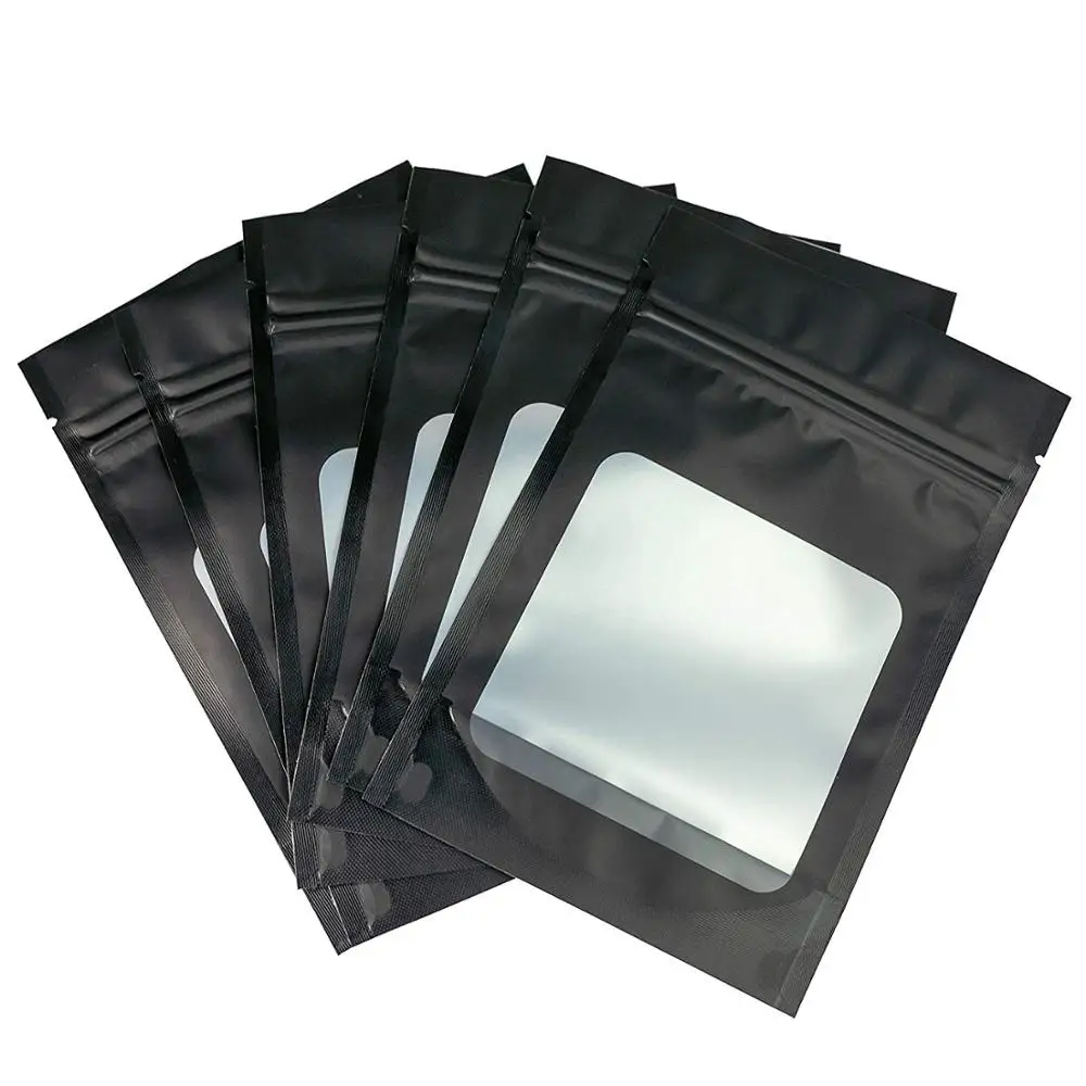 Smell Proof Odorless matte Mylar airtight ziplock resealable aluminum foil pouch bags with clear Window