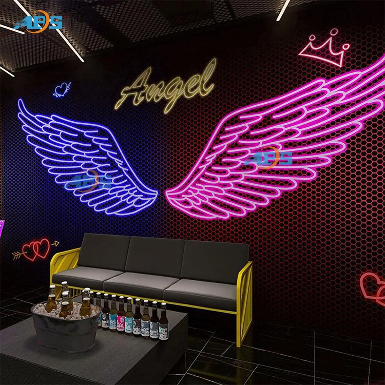 Young Fashion Check-In Photo Posing Props Customized Size Light Angel Wings Led Neon Sign With Strong Package