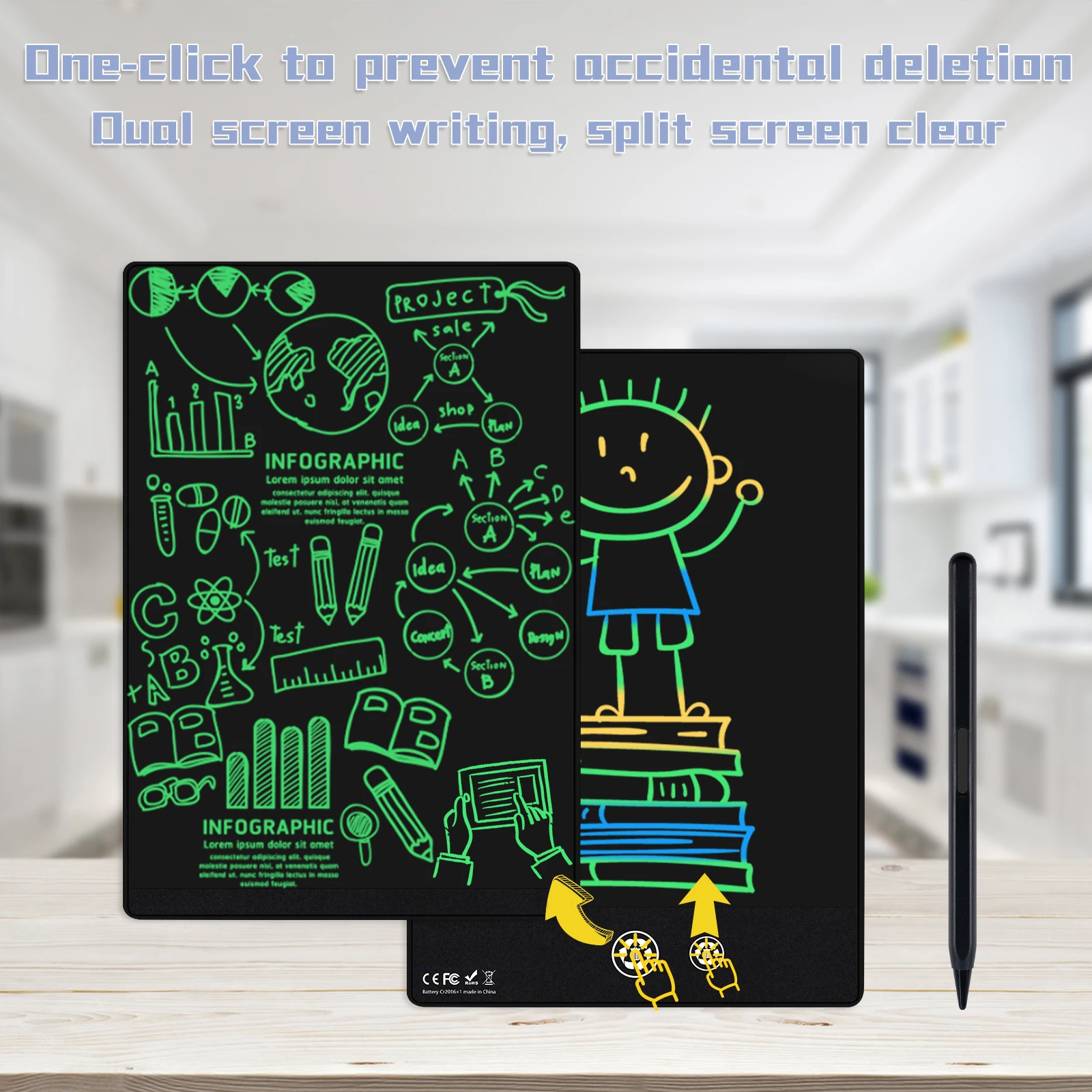 LCD Writing Tablet 9.5 Inch Double sided  095FX Electronic Writing Pad Drawing Board for study