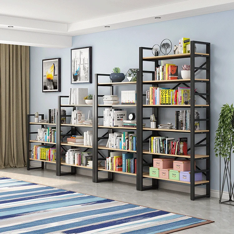 Open Adjustable Vintage Industrial Wood And Metal Bookshelf Home Bookcase