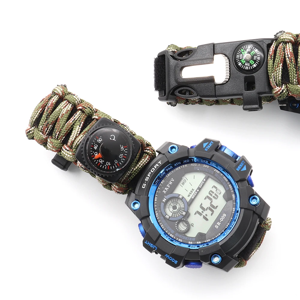 New Design Hiking Travel Waterproof Multifunctional Outdoor Bracelet Paracord Survival Watch