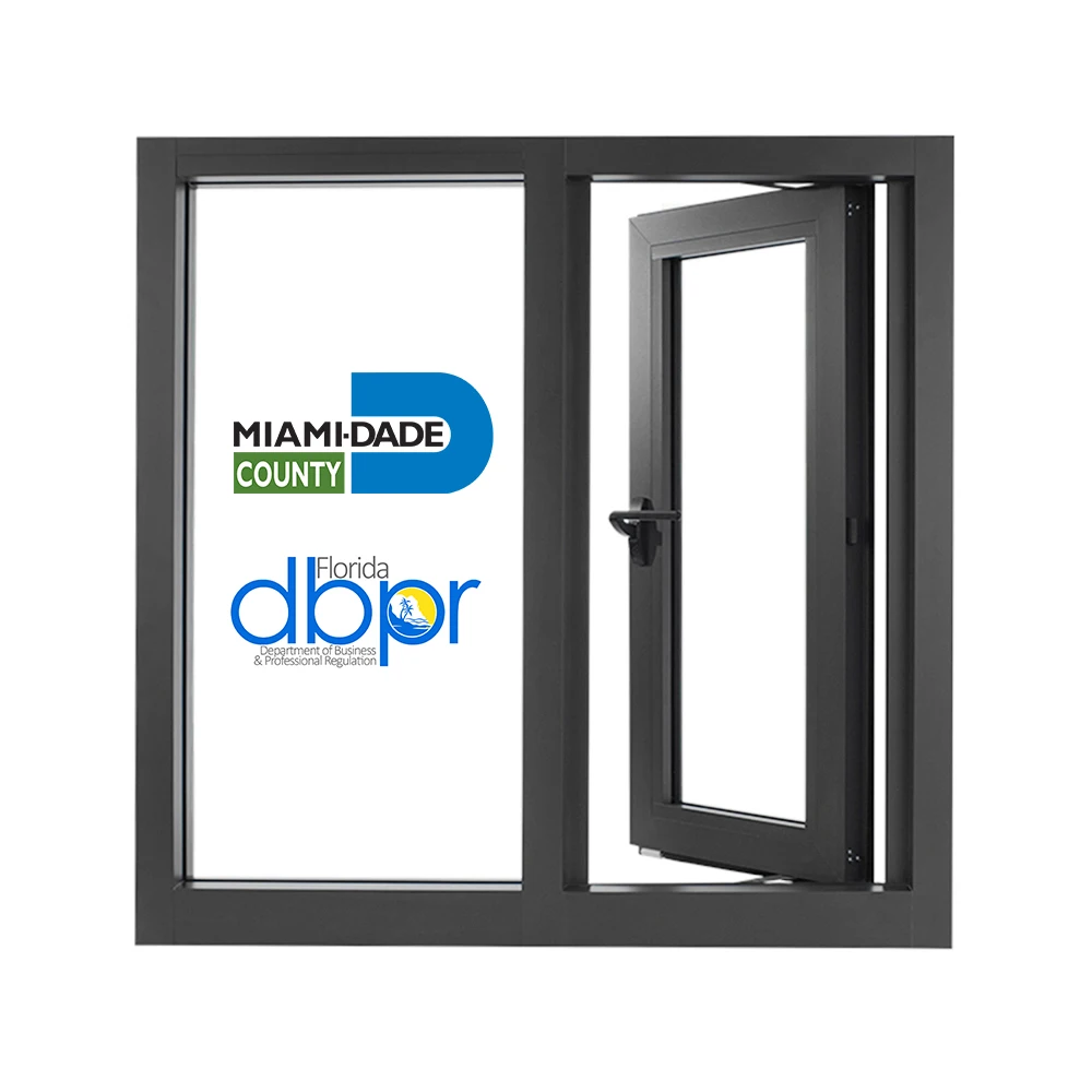 Ударные окна, сертифицированные Florida Miami Dade, алюминиевые створчатые окна, защищенные от ураганов, ударные окна
