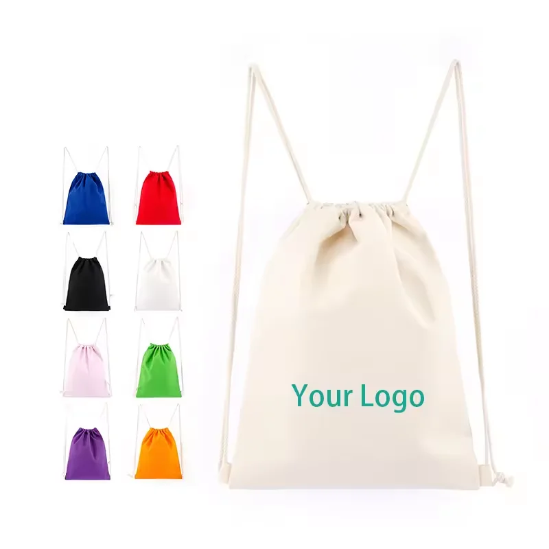 Durable Reusable Cotton Canvas Backpack Drawstring Tote Bag For Diy Crafts School Promotion Heat Transfer Printing Advertising
