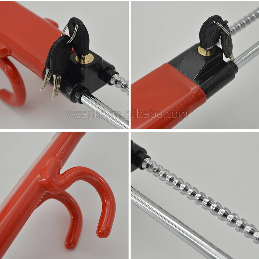 Vehicle Anti-Theft Lock Adjustable Length Clamp Double Hook Steering Wheel Lock Bar