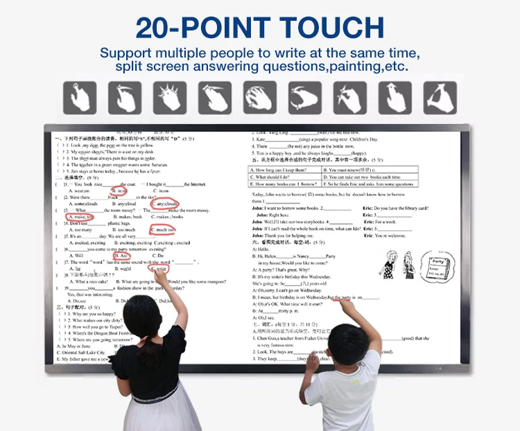 65 75 Inch Wall Mount School Classroom Whiteboard Lcd Touch Screen Smart White Board Interactive Flat Panel Board