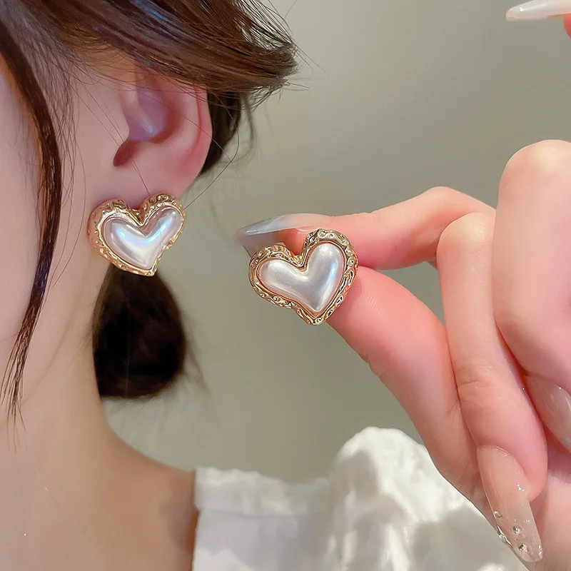 Korean Earrings Silver Color Heart Bling Zircon Stone Stud Earrings for Women Fashion Jewelry 2022 Trend