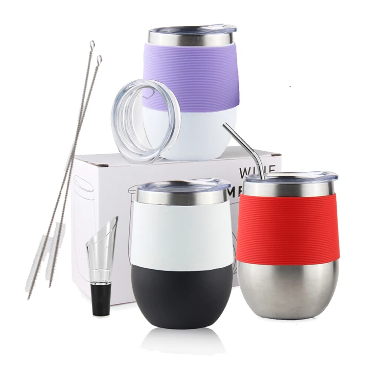 12oz Insulated Stemless Wine Tumbler Stainless Steel Wholesale, Christmas Gold Double Walled Travel Coffee Mug With Lid/Straw