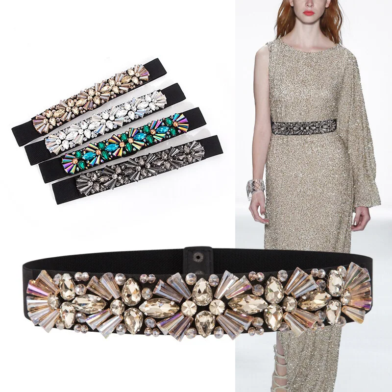 Женский эластичный пояс со стразами, пояс с кристаллами для официального платья