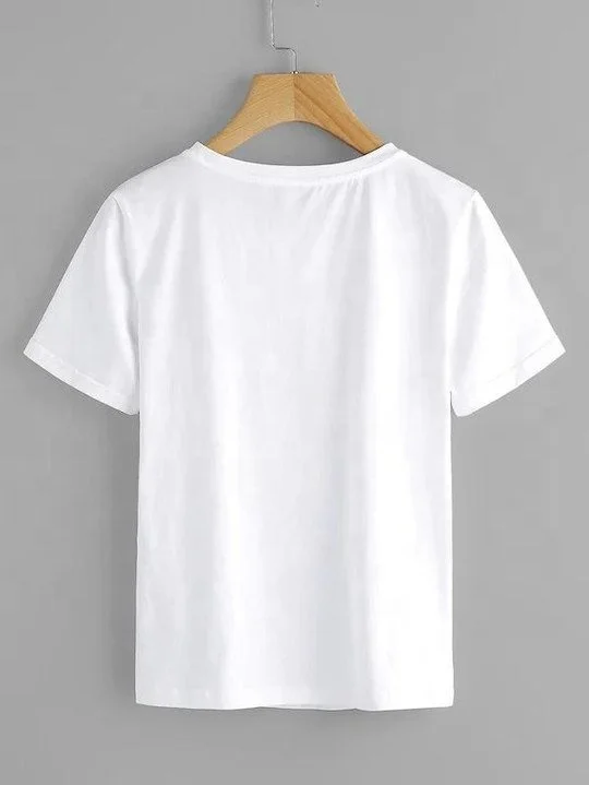 Women Cartoon Portrait Print Tee Style  Short Sleeve Short T-Shirt Casual Women