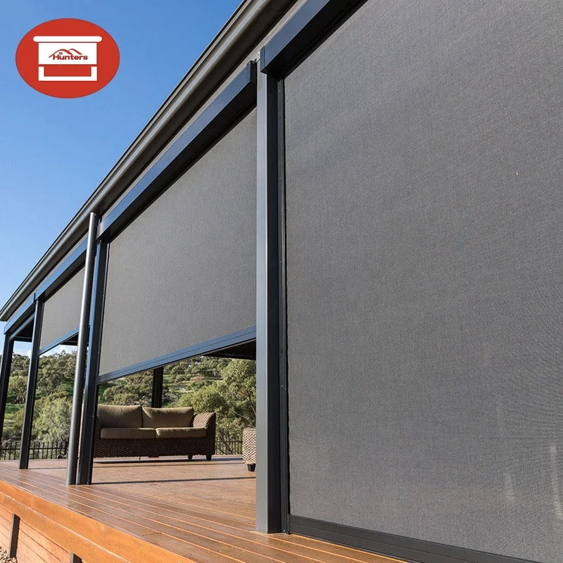 Roller Blinds Outdoor Aluminum Pergola Zip Screen Waterproof Patio Cover Motorized Zip Track Roller Blinds