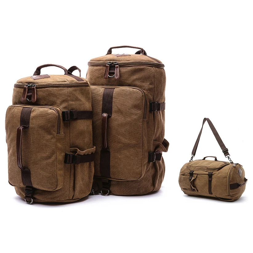 Multi-function canvas rucksack daypack bag travel hiking vintage duffel hiking backpack for men women