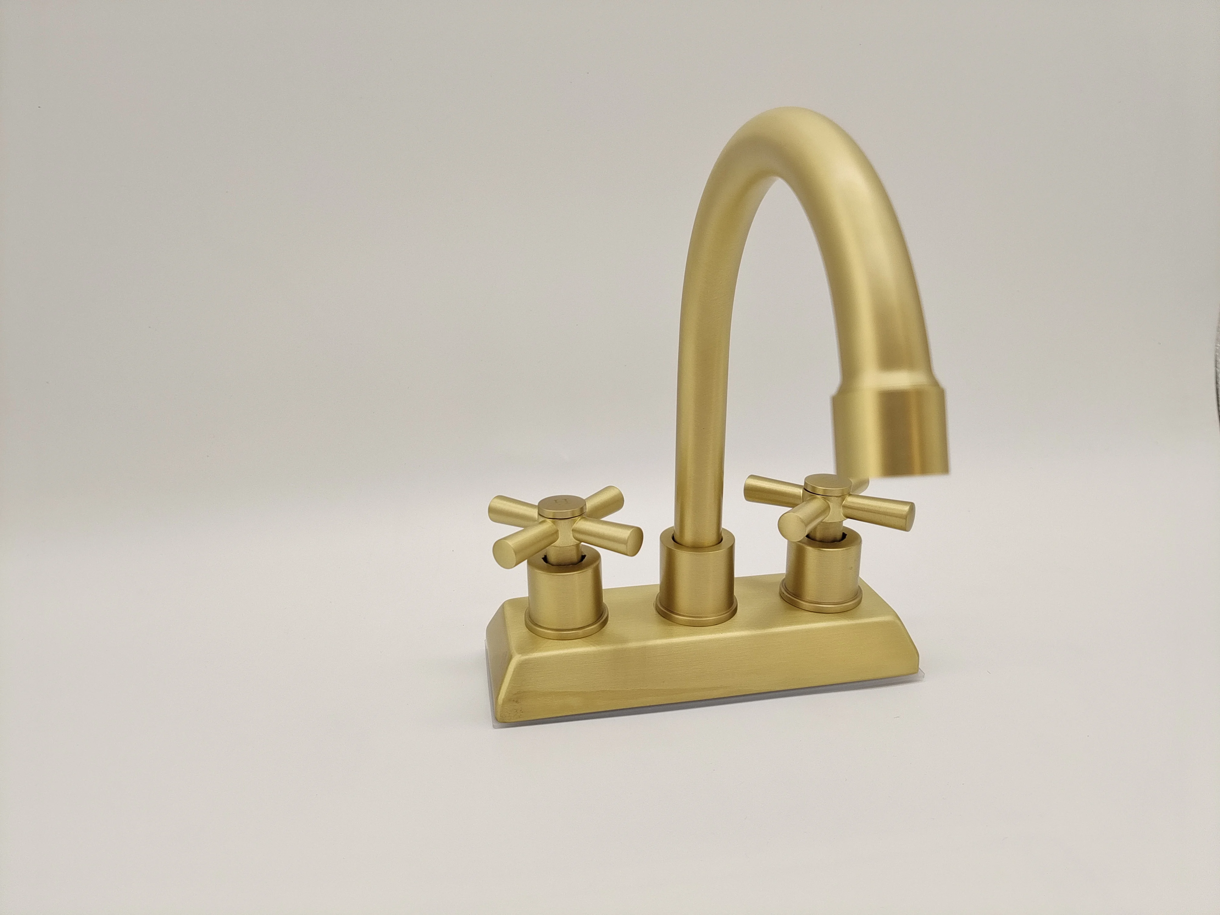 High Quality Economic Brushed Gold Four Inch Mixers Bridge Proboscis Basin Taps Kitchen Modern Contemporary Ceramic Kitchen Sink