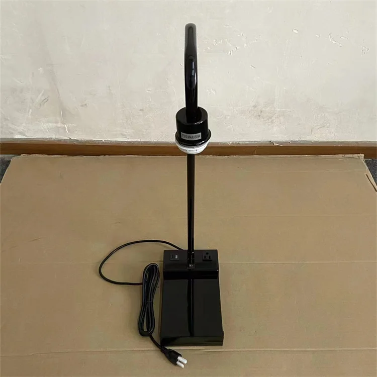 Homewood Suites Gloss Black Hotel Single Desk Light Table Lamp with USB Port and Power Outlet