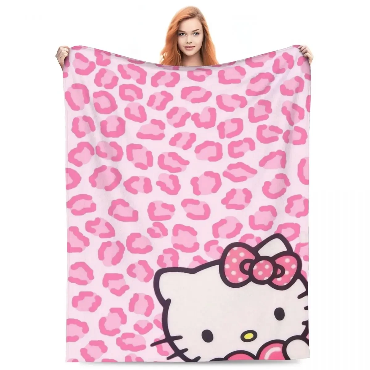 KT Cat Cartoon Cute Blanket Fleece Printed Leopard Breathable Super Soft Throw Blankets For Home Office Plush Thin Quilt