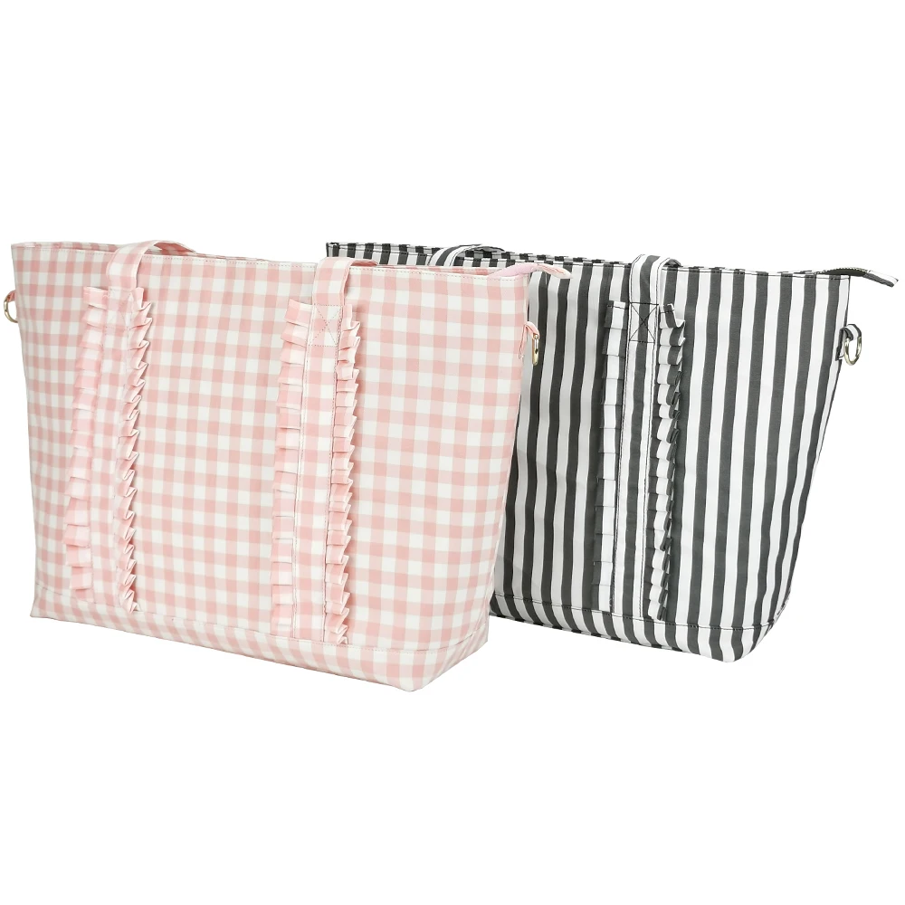 High Quality Waterproof Nylon Plaid Fashion Handbags Large Capacity Ruffle Tote Bags