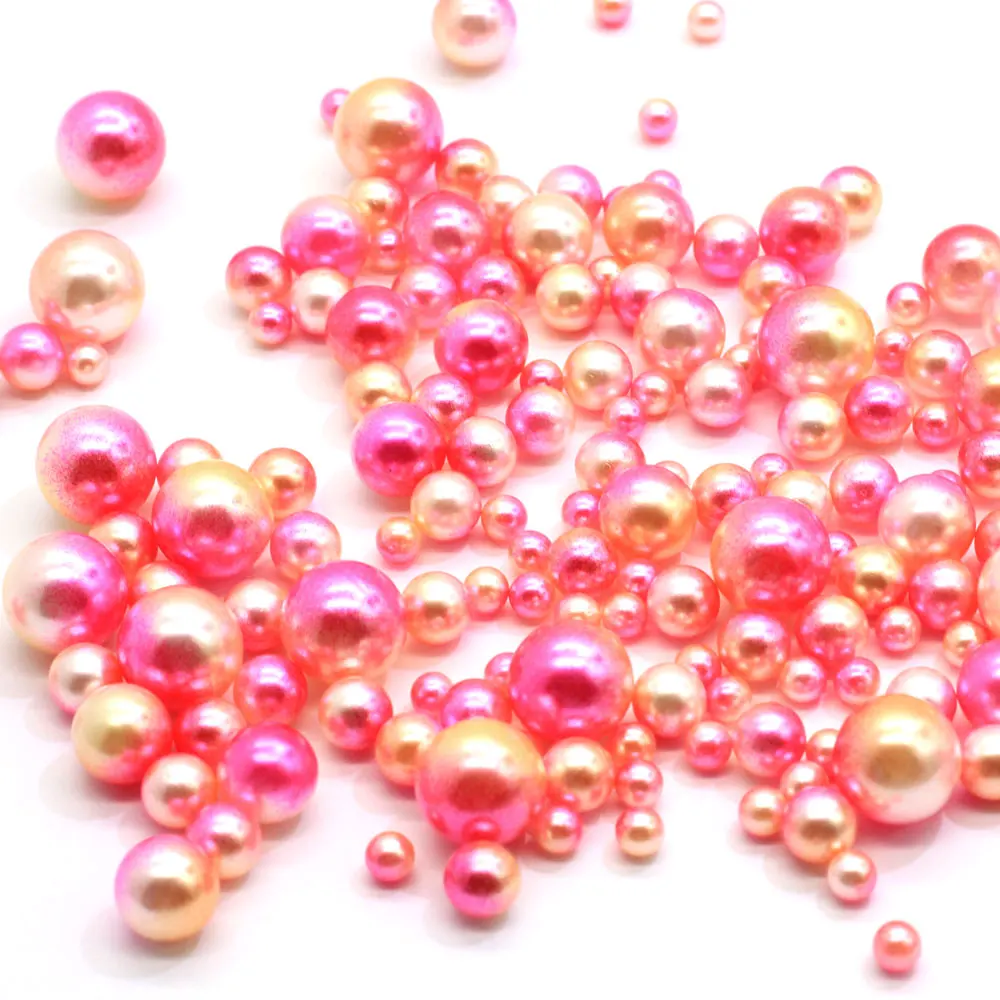 Mix Size Round Gradient Pearl Beads No Hole Aurora Pearls For Crafts DIY Sewing Jewelry Making Accessories Slime Material