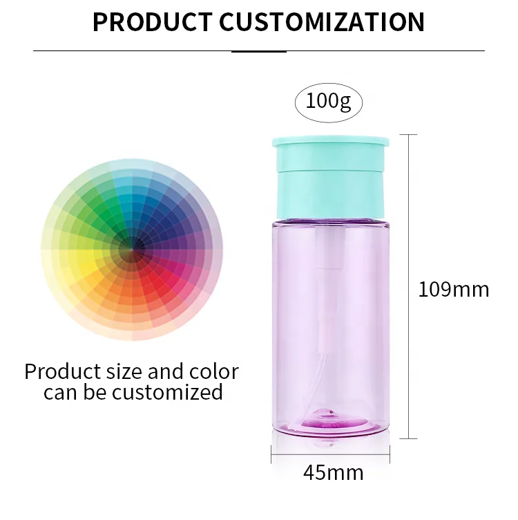 Luxury Empty 100ml Skin Toner Plastic Bottle Push Down Eye Makeup Nail Polish Remover Pump Dispenser Bottle