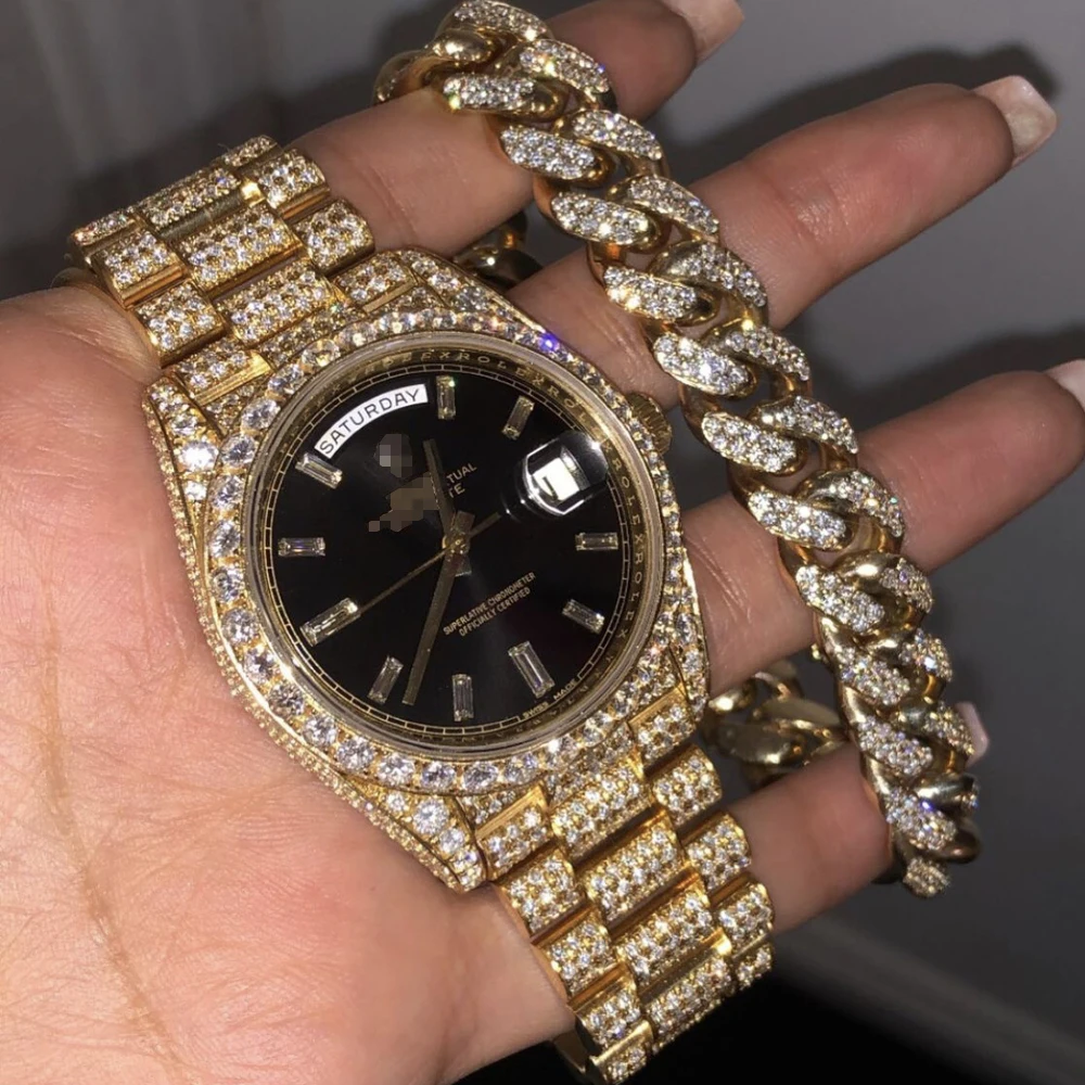 Light Jewelry Beautiful bussdown Luxury Vvs Hand Setting Men Brand Moissanite Watch mens