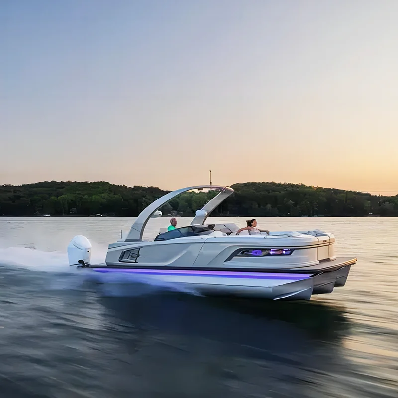 25ft 7.5m Lightweight Luxury Floating Aluminium Made Electric Fishing Party Catamaran Pontoon Boat For Sale