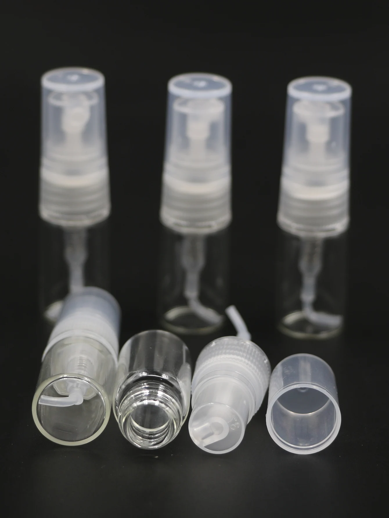 2ml Transparent Glass  Portable Spray Bottles Mini Vails Plastic Black Pump Perfume Bottles Fragrance Diffuser Bottle