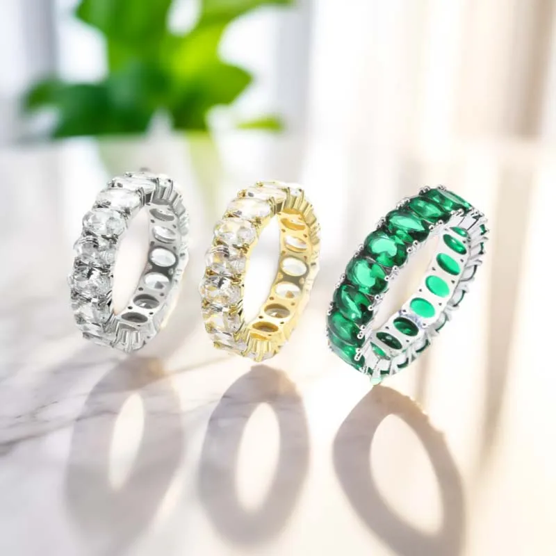 Popular Wholesale Full Circle Unique Silver Jewelry Women Oval Eternity Engagement Wedding Diamond Baguette Ring