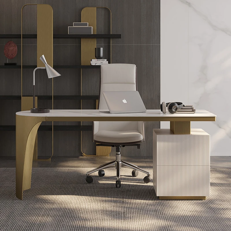 Office Desk Furniture Executive Luxury Design Modern L-Shaped Computer Sintered stone Desk Luxury Executive Home Office Desk