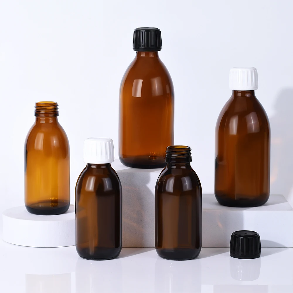 150ml 250ml 125ml 4oz Empty Dark Amber Glass Syrup Bottle Glass Liquid Medicine Bottle With Plastic Tamper Evident Cap