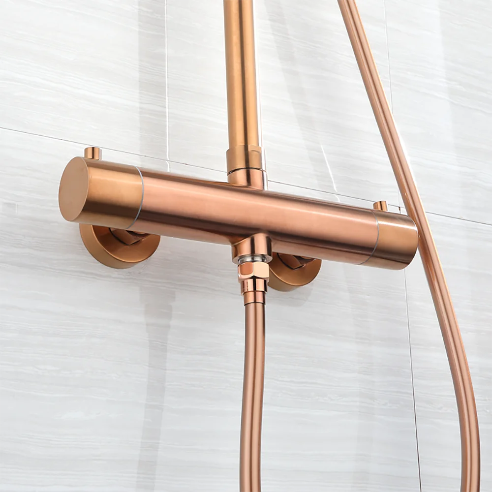 Thermostatic bath shower mixer tap with shower head two functions Stainless Steel rose gold shower faucet sets