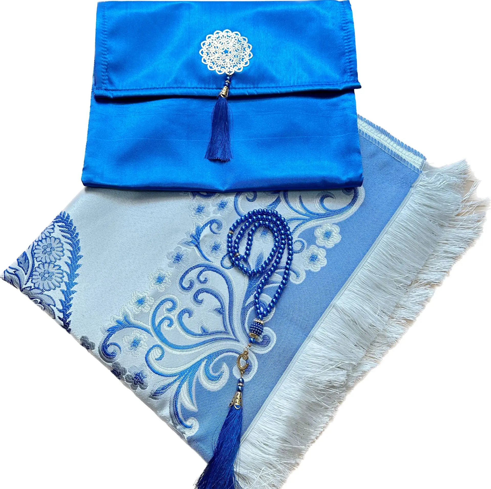 Prayer Mat Rug Gift Set with Tasbeeh Including Elegant Fabric Bag for Ramadan Muslim