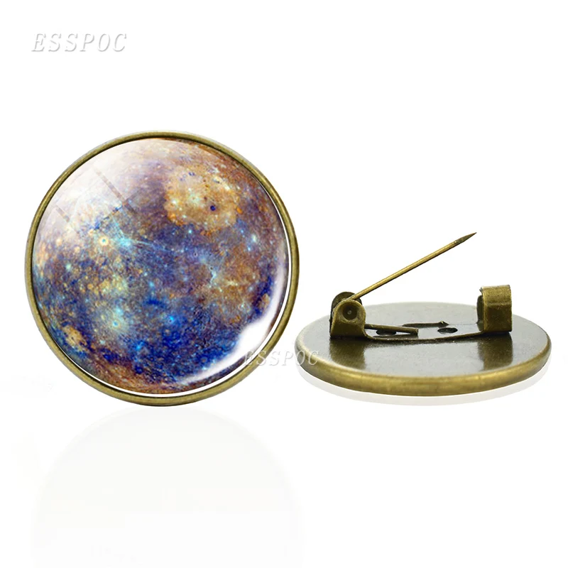 Planet Jewelry Solar System Pins Earth Pluto Saturn Jupiter Sun Moon Glass Dome Brooches Nebula Starry Night Badges