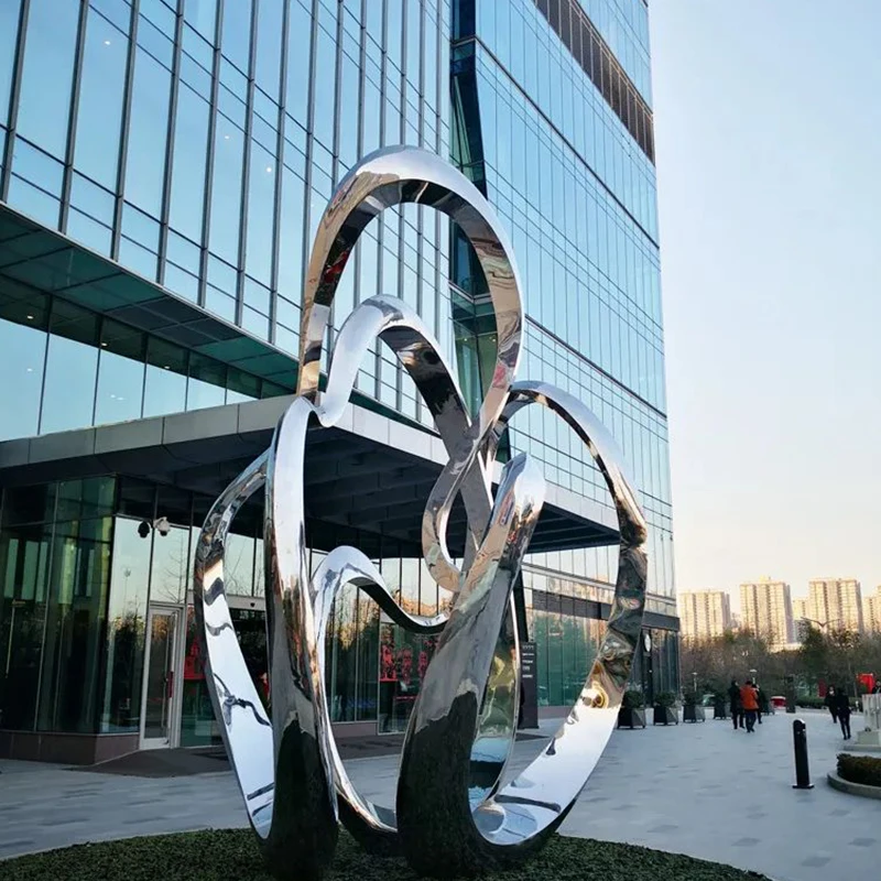 BX-1650 Park Modern Abstract Art Decoration Large Size Mirror Polished Hand Welding Metal Stainless Steel Sculpture
