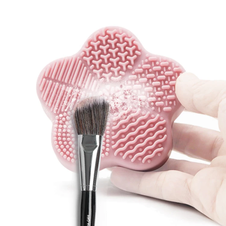 Flower Shape Makeup Brush Cleaner Silicone Brush Cleaning Mat Cosmetic Brush Cleaner Pad with Sponge Filling