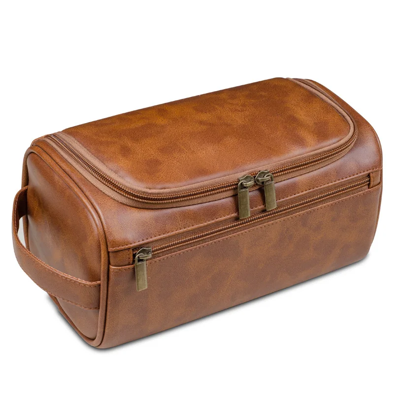 Large Capacity Cosmetic Storage Bag  Travel leather toiletry bag Multi-functional storage box Durable handbag Leather Zipper