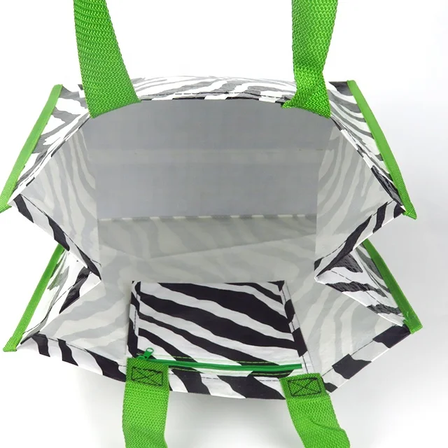 OEM/ODM Wholesale Zebra Pattern Grocery Tote ECO PP Woven Shopping Bag Lamination With Zipper