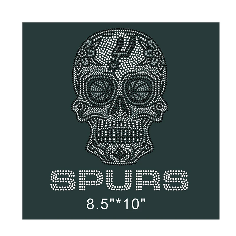 Wholesale Spurs Skull Custom Iron on Rhinestone Transfer for t Shirt