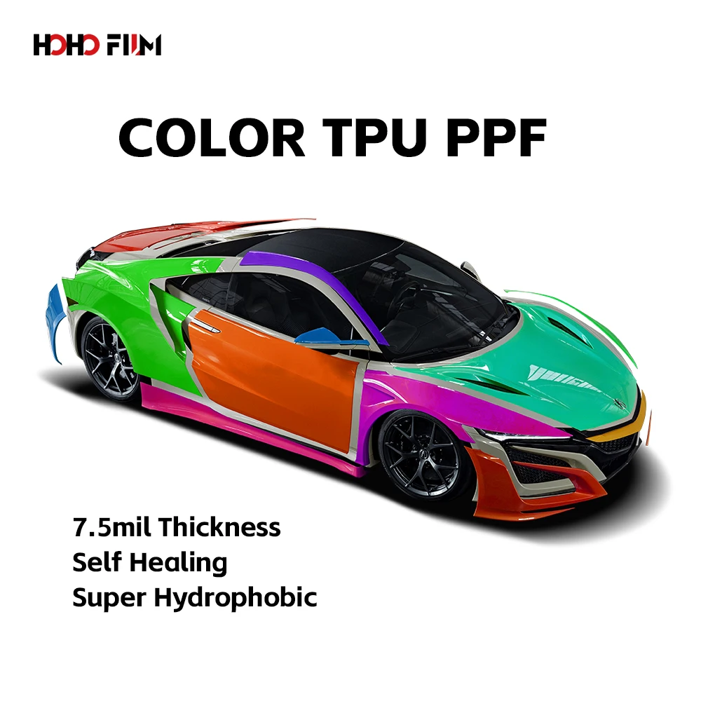 HOHOFILM High Gloss Miami Blue Car Paint Protect Film 1.52x16m Roll PPF Film Super Hydrophobic Color TPU PPF For Tesla Model Y