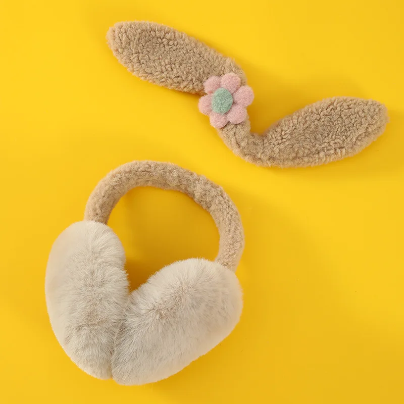 Rabbit Ear Design Faux Fur ear muffin High Quality Winter Outing Bunny Ear Cover Foldable Fur Earmuffs