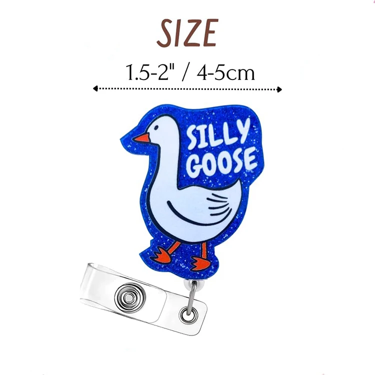 Funny Cute Glitter Acrylic Nurse Name ID Badge Holder Silly Goose Retractable Badge Reel  with Alligator Clip