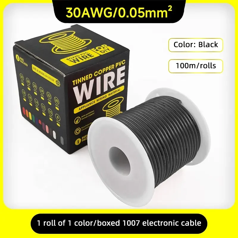1007 30AWG Tin-Plated Copper Electrical Equipment Internal Electronic Wire Conductor 100 Meters Per Roll