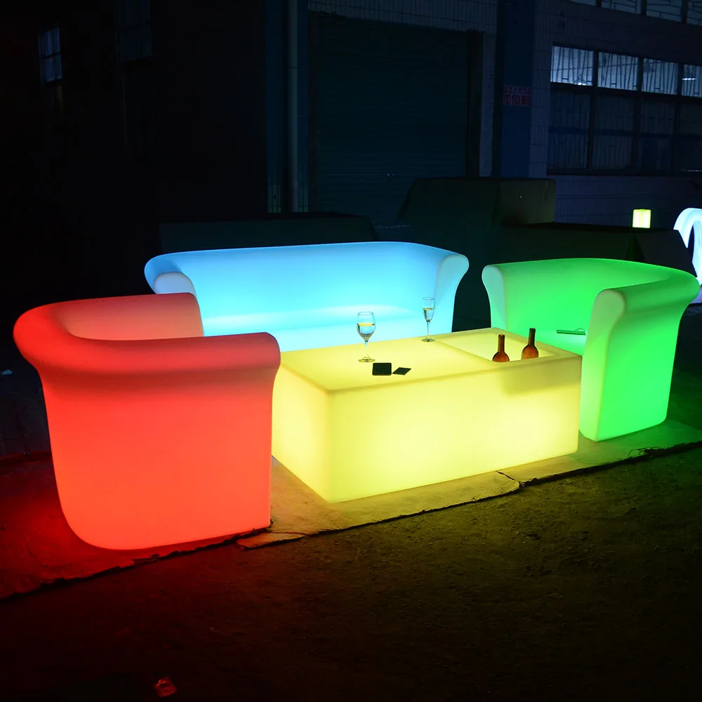 led light furniture /remote control rechargeable led furniture RGB colorful illuminated PE plastic single led sofa chair