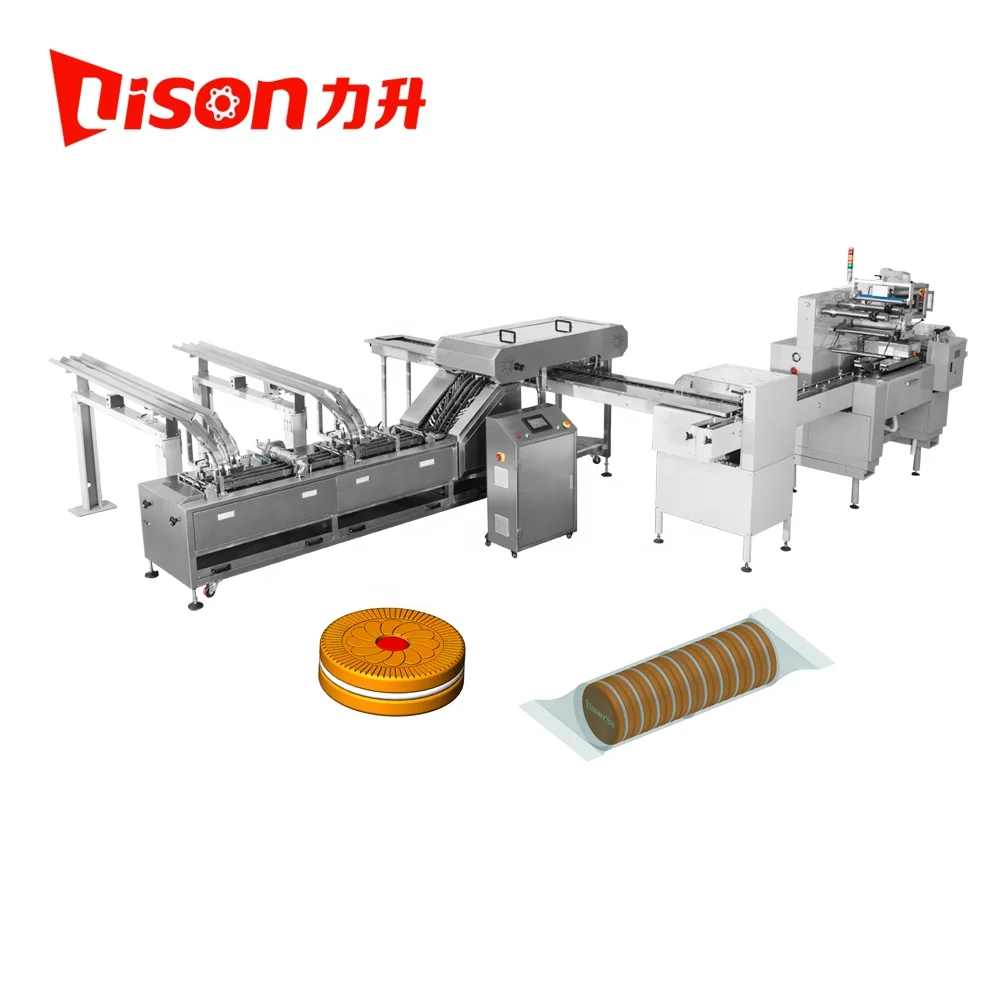 Cream biscuit sandwiching machine with food packaging machine